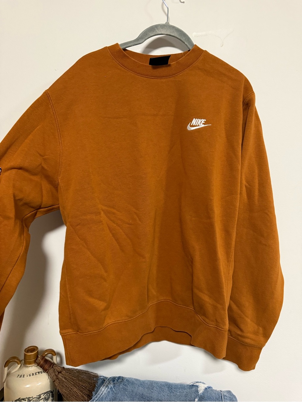 Nike Men's Crew Sweatshirt in Burnt Orange with White Logo